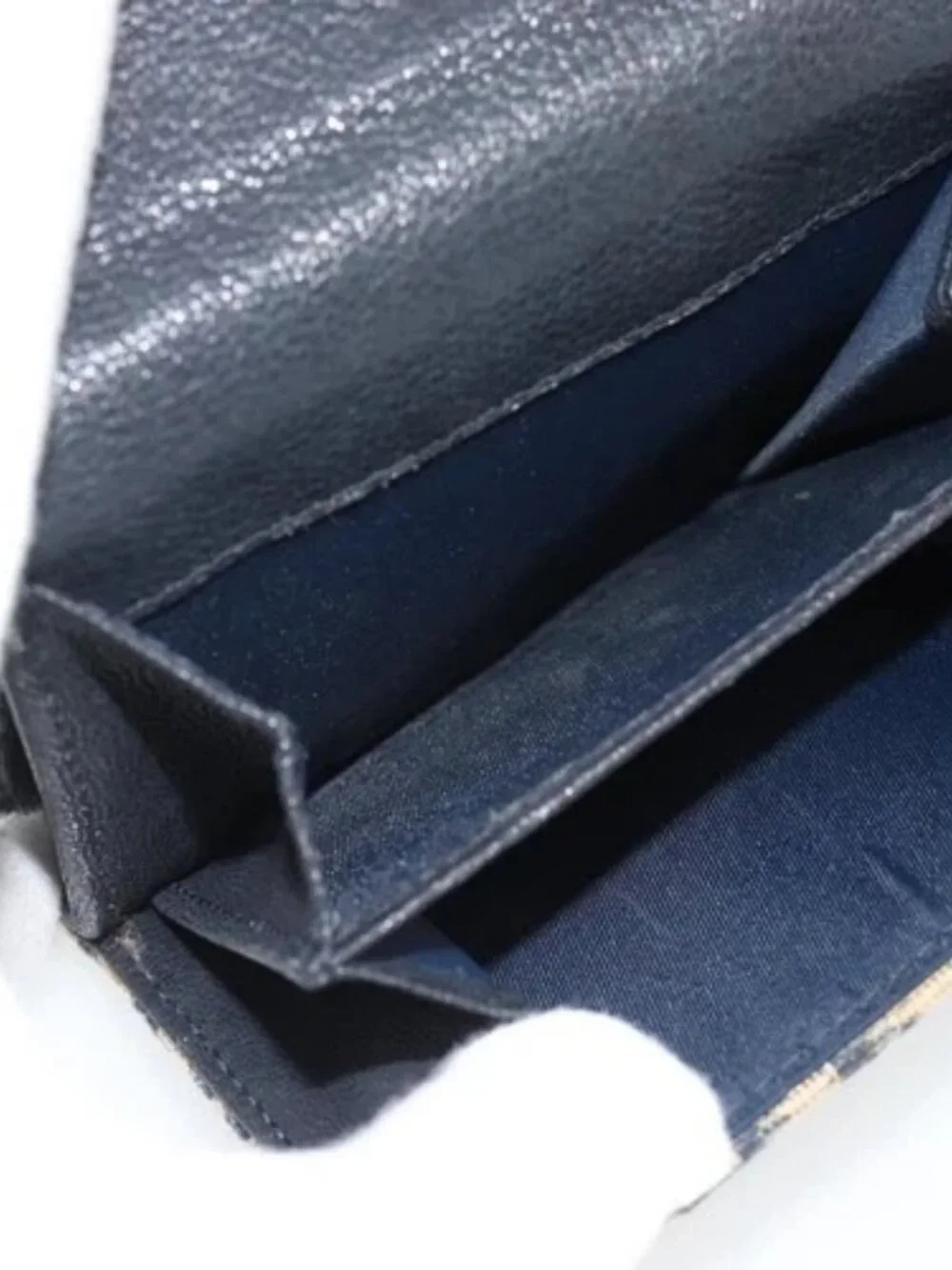 Christian Dior Trotter Canvas Compact Wallet Navy Silver Auth 181463A